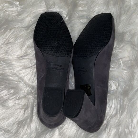 Stuart Weitzman Mary Square Toe Gray Suede Low Heel Pumps - Picture 7 of 7